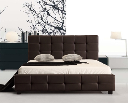 Double PU Leather Deluxe Bed Frame Brown - Image 2