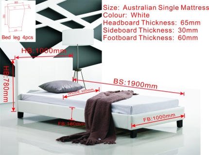 Single PU Leather Bed Frame White - Image 6