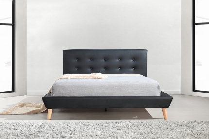Double PU Leather Deluxe Bed Frame Black - Image 2