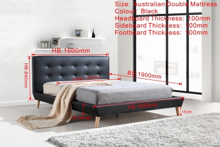Double PU Leather Deluxe Bed Frame Black - Image 5