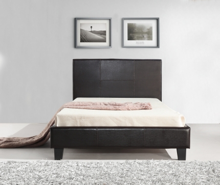 King Single PU Leather Bed Frame Brown - Image 2