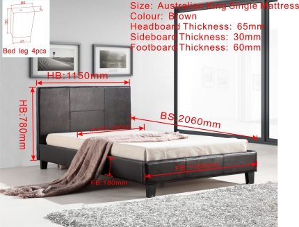 King Single PU Leather Bed Frame Brown - Image 5