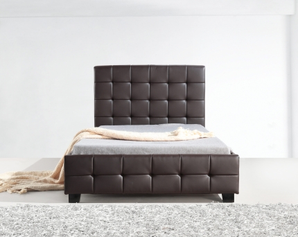 King Single PU Leather Deluxe Bed Frame Brown - Image 2