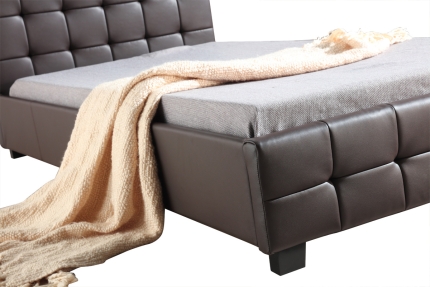 King Single PU Leather Deluxe Bed Frame Brown - Image 4