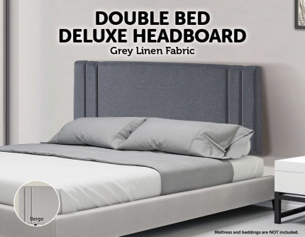 Linen Fabric Double Bed Deluxe Headboard Bedhead - Grey - Image 2
