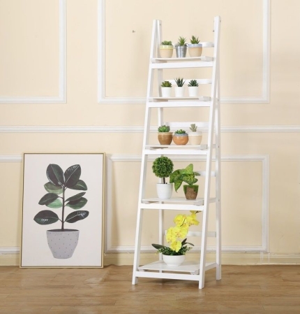 5 Tier Wooden Ladder Shelf Stand Storage Book Shelves Shelving Display Rack - Image 2