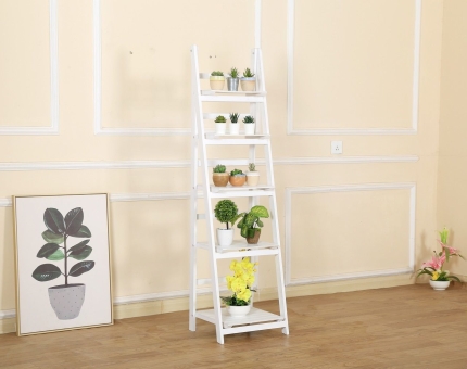 5 Tier Wooden Ladder Shelf Stand Storage Book Shelves Shelving Display Rack - Image 4