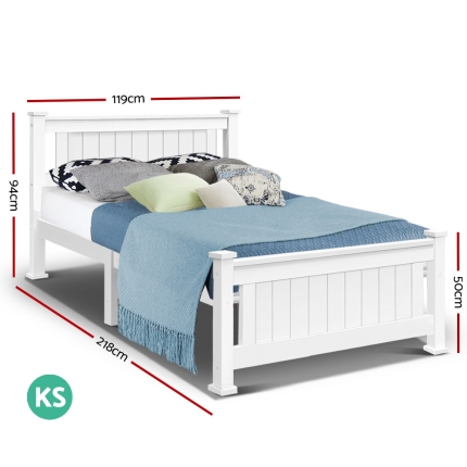 King Single Wooden Bed Frame - White - Image 2