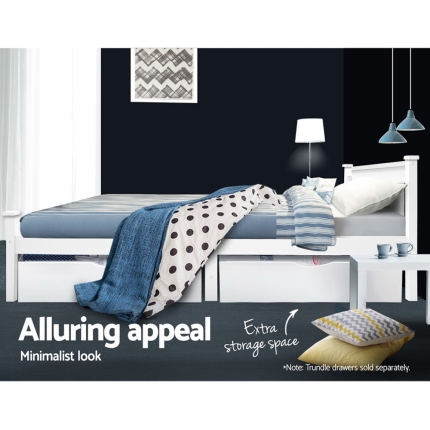 King Single Wooden Bed Frame - White - Image 6
