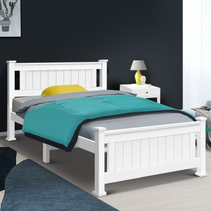 King Single Wooden Bed Frame - White - Image 7