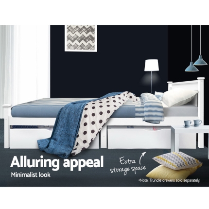 Single Size Wooden Bed Frame - White - Image 6