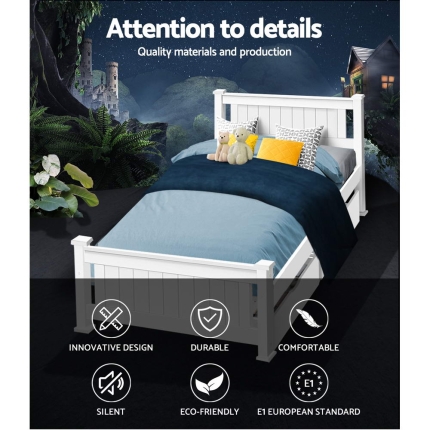 Artiss Wooden Bed Frame Timber Single Size RIO Kids Adults Storage Drawers Base - Image 4