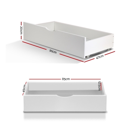 Artiss 2x Storage Drawers Trundle for Single Wooden Bed Frame Base Timber White - Image 2