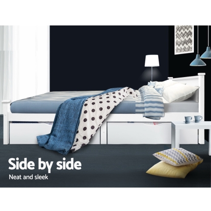 Artiss 2x Storage Drawers Trundle for Single Wooden Bed Frame Base Timber White - Image 5