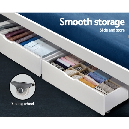 Artiss 2x Storage Drawers Trundle for Single Wooden Bed Frame Base Timber White - Image 6