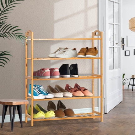 Artiss 5-Tier Bamboo Shoe Rack Organiser Storage Shelf Stand Shelves - Image 7