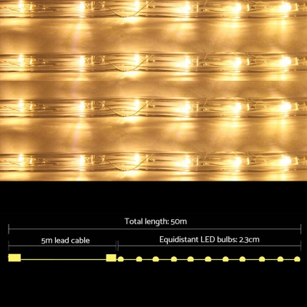 Jingle Jollys 50M Christmas Rope Lights 1200 LED Warm White - Image 2