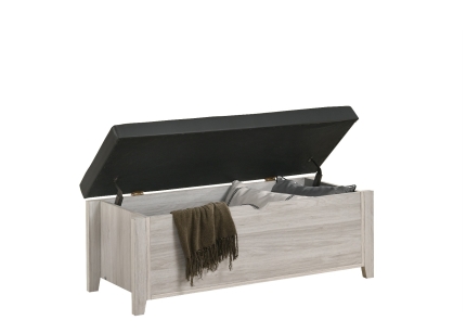 Blanket Box Ottoman Storage With Leather Upholstery In White Oak - Image 3