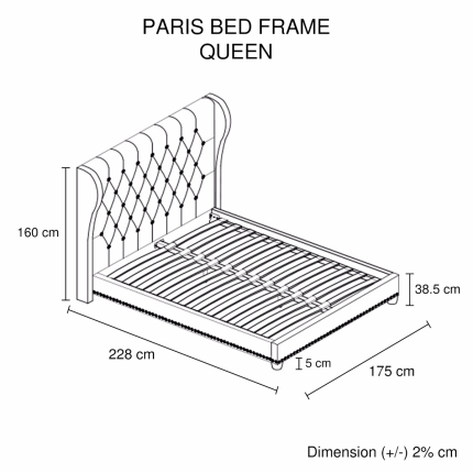 Paris Bedframe Queen Size Beige - Image 6