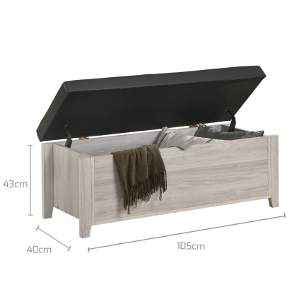 Blanket Box Ottoman Storage With Leather Upholstery In White Oak - Image 4