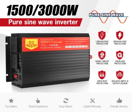 Pure Sine Wave 1500W Max 3000W 12V-230V Power Inverter Car Caravan Camping Boat - Image 2