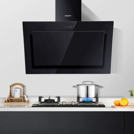 DEVANTI Rangehood 900mm Black Angled Side Draft Range Hood Canopy Glass 90cm - Image 7