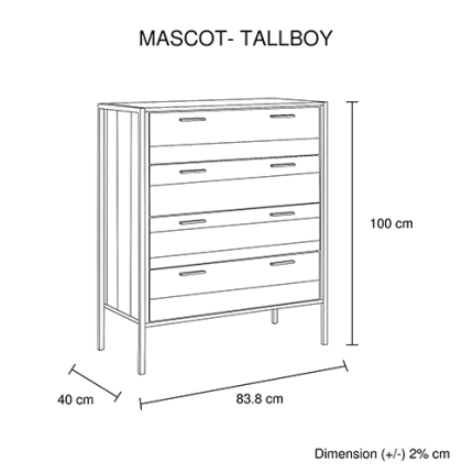Mascot 4 Drawers Tallboy Storage Cabinet Oak Colour - Image 2