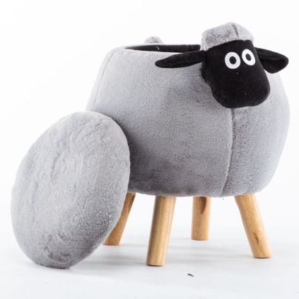 Ashton Grey Sheep Ottoman Storage with Wooden Footrest - Image 3