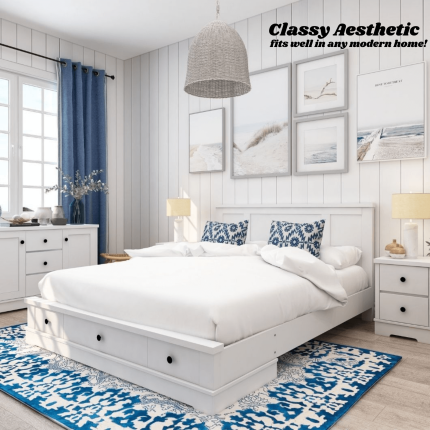 Margaux White Coastal Lifestyle Bedframe with Storage Drawers King - Image 5