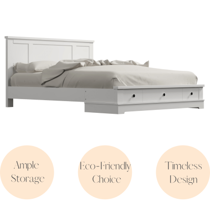 Margaux White Coastal Lifestyle Bedframe with Storage Drawers Queen - Image 3