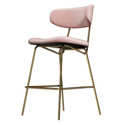Kylie Modern Blush Velvet Barstool with Gold Legs Set of 2 - Image 3