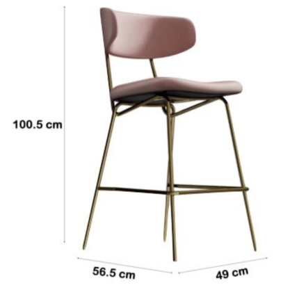 Kylie Modern Blush Velvet Barstool with Gold Legs Set of 2 - Image 2