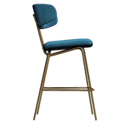 Kylie Modern Sapphire Blue Velvet Barstool with Gold Legs Set of 2 - Image 3
