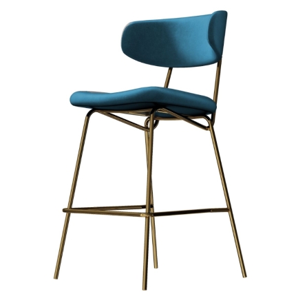 Kylie Modern Sapphire Blue Velvet Barstool with Gold Legs Set of 2 - Image 5
