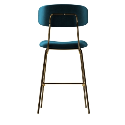 Kylie Modern Sapphire Blue Velvet Barstool with Gold Legs Set of 2 - Image 6