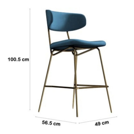 Kylie Modern Sapphire Blue Velvet Barstool with Gold Legs Set of 2 - Image 2