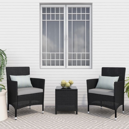 Lucia 2 Seater Rattan Outdoor Balcony Set Black - Image 4