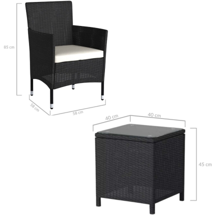 Lucia 2 Seater Rattan Outdoor Balcony Set Black - Image 3