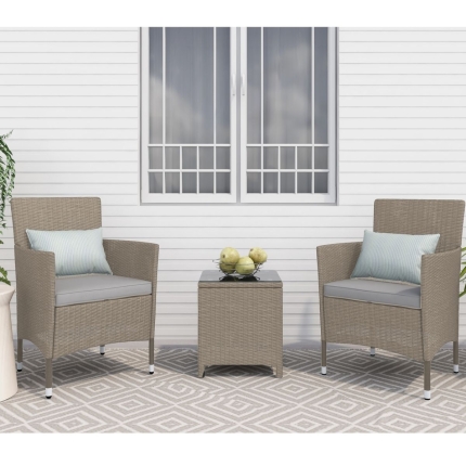 Lucia 2 Seater Rattan Outdoor Balcony Set Natural Grey - Image 5