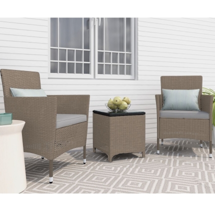 Lucia 2 Seater Rattan Outdoor Balcony Set Natural Grey - Image 4