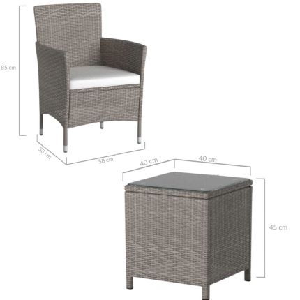 Lucia 2 Seater Rattan Outdoor Balcony Set Natural Grey - Image 3