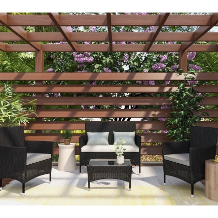 Lyka Sun-proof 4 Seater Rattan Outdoor Lounge Sofa Set Black - Image 5
