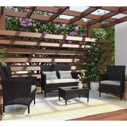 Lyka Sun-proof 4 Seater Rattan Outdoor Lounge Sofa Set Black - Image 6