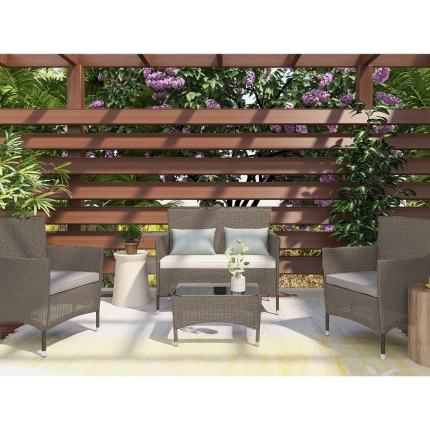 Lyka Sun-proof 4 Seater Rattan Outdoor Lounge Sofa Set Natural Grey - Image 5
