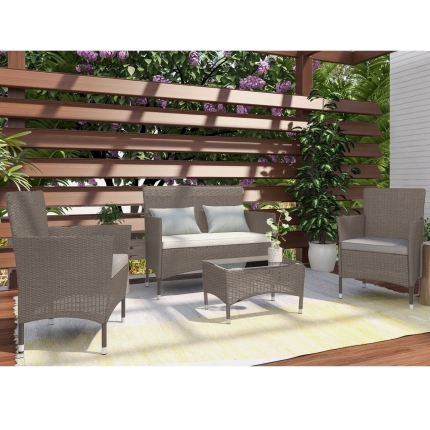 Lyka Sun-proof 4 Seater Rattan Outdoor Lounge Sofa Set Natural Grey - Image 6