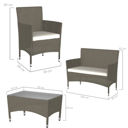 Lyka Sun-proof 4 Seater Rattan Outdoor Lounge Sofa Set Natural Grey - Image 2
