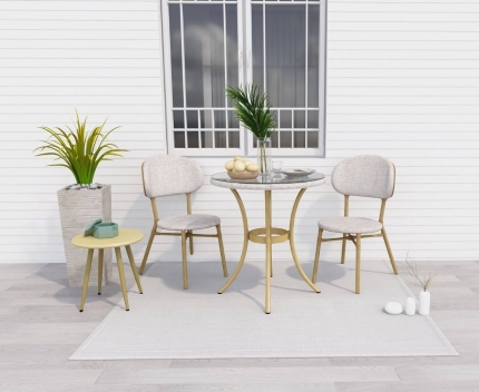 Curly Natural and White 2 Seater Rattan Outdoor Bistro Set - Image 6