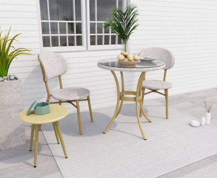 Curly Natural and White 2 Seater Rattan Outdoor Bistro Set - Image 7