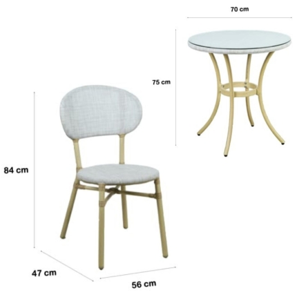 Curly Natural and White 2 Seater Rattan Outdoor Bistro Set - Image 4