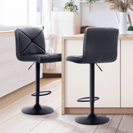 Artiss Set of 2 PU Leather Gas Lift Bar Stools - Black - Image 7